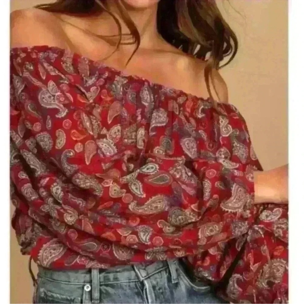 NWT FREE PEOPLE Paisley Off Shoulder Bodysuit SZ: L - Picture 4 of 6